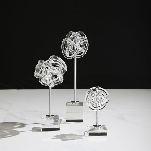 Neuron Polished Nickel Glass Table Top Sculptures, Set of 3, image 2