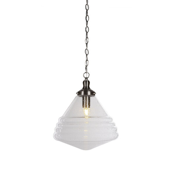 Juno Brushed Nickel One-Light Pendant with Clear Bubble Glass Shade, image 1