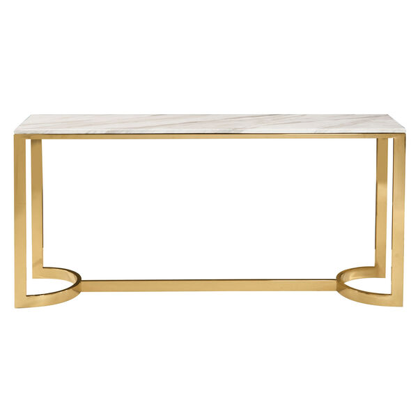 Freestanding Occasional Polished Brass and Jazz White Marble 64-Inch Console Table, image 1