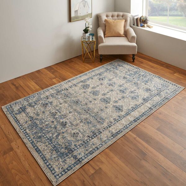 Camellia Bohemian Eclectic Diamond Blue Ivory Rectangular 4 Ft. 3 In. x 6 Ft. 3 In. Area Rug, image 2