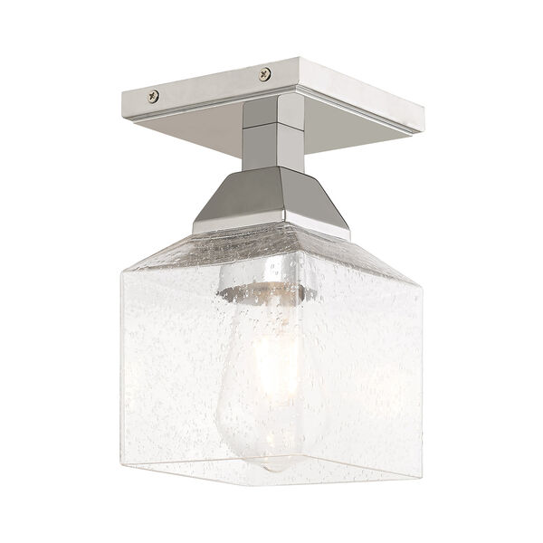 Aragon Polished Chrome 5-Inch One-Light Ceiling Mount with Hand Blown Clear Seeded Glass, image 1