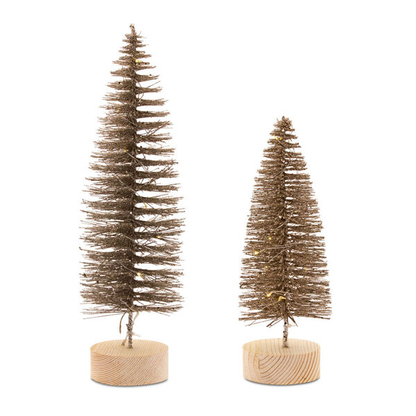Brown Plastic Tree with LED Tabletop Décor, Set of 2, image 1