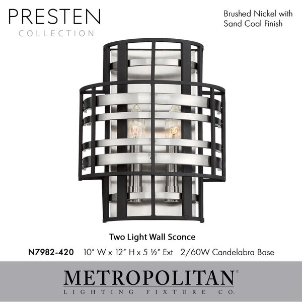 Presten Brushed Nickel with Sand Coal Two-Light Wall Sconce, image 3