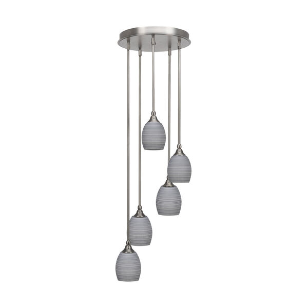 Empire Brushed Nickel Five-Light Cluster Pendant with Five-Inch Gray Matrix Glass, image 1