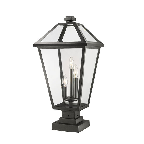 Talbot Black Three-Light Outdoor Pier Mounted Fixture with Transparent Bevelled Glass, image 1