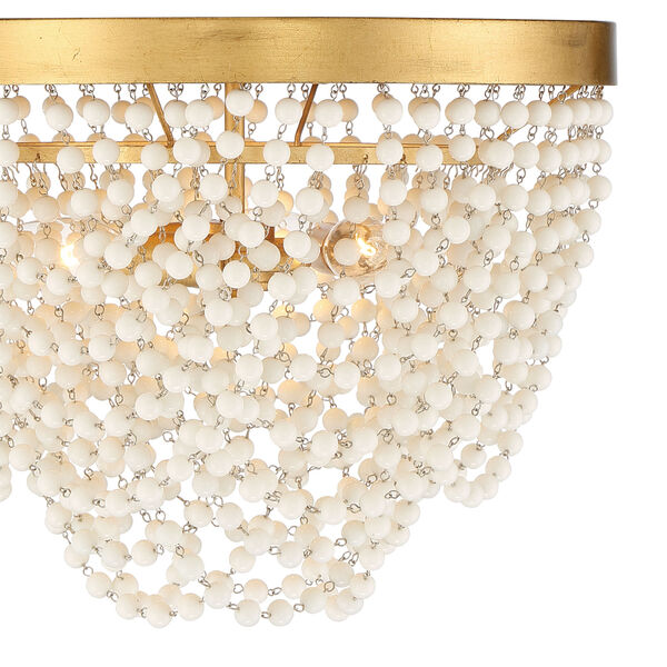 Fiona Antique Gold Three-Light Flush Mount with White Glass Bead, image 4