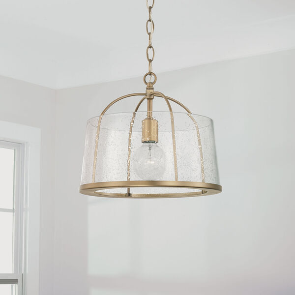 HomePlace Madison Aged Brass One-Light Semi-Flush or Pendant with Clear Seeded Glass, image 4