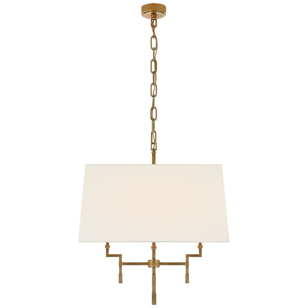 Jane Medium Hanging Shade in Hand-Rubbed Antique Brass with Linen Shade by Alexa Hampton, image 1