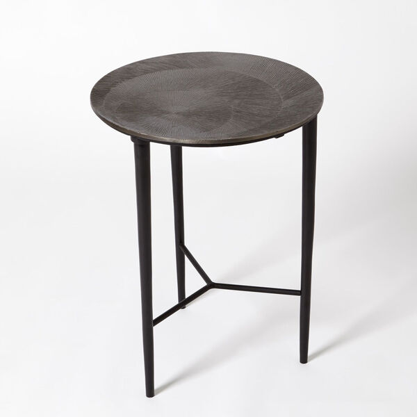 Black Nickel 16-Inch Circle Etched Accent Table, image 4