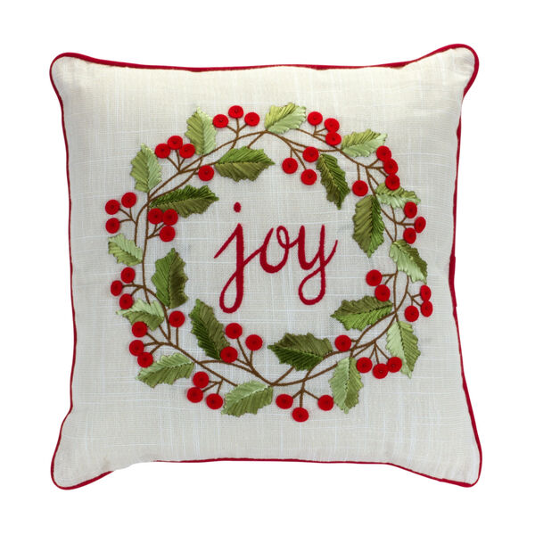 Green Joy and Holly Wreath Pillow, image 1