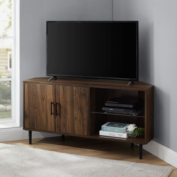 Nora Dark Walnut and Black TV Stand with Glass Shelf, image 1