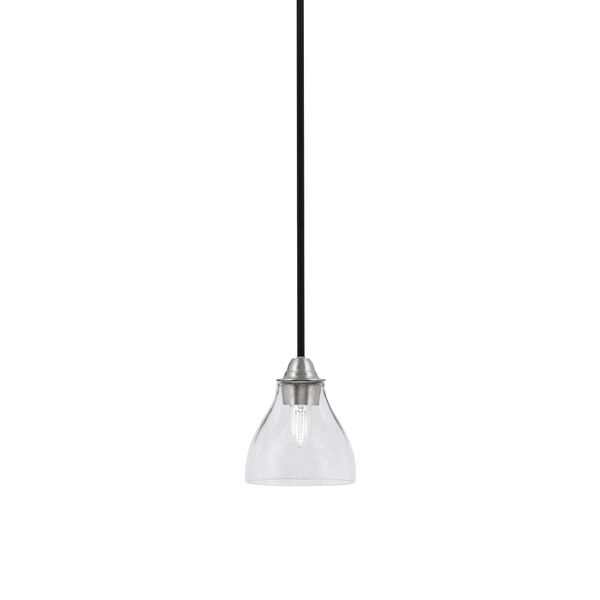 Paramount Matte Black and Brushed Nickel One-Light Mini Pendant with Six-Inch Clear Bubble Cone Glass, image 1