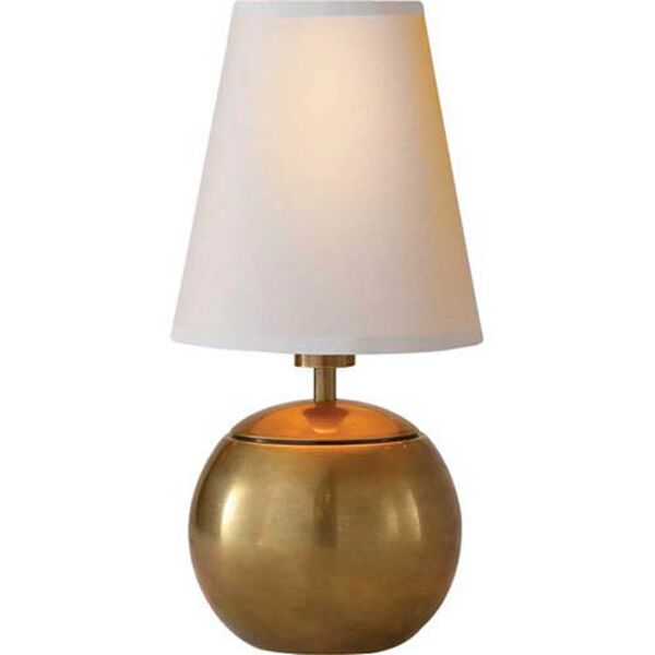 Terri Small Round Accent Lamp in Hand-Rubbed Antique Brass with Natural Paper Shade by Thomas O'Brien, image 1