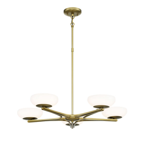 Soft Brass Finish LED Five-Light 30-Inch chandelier  With Etched Opal Glass, image 1