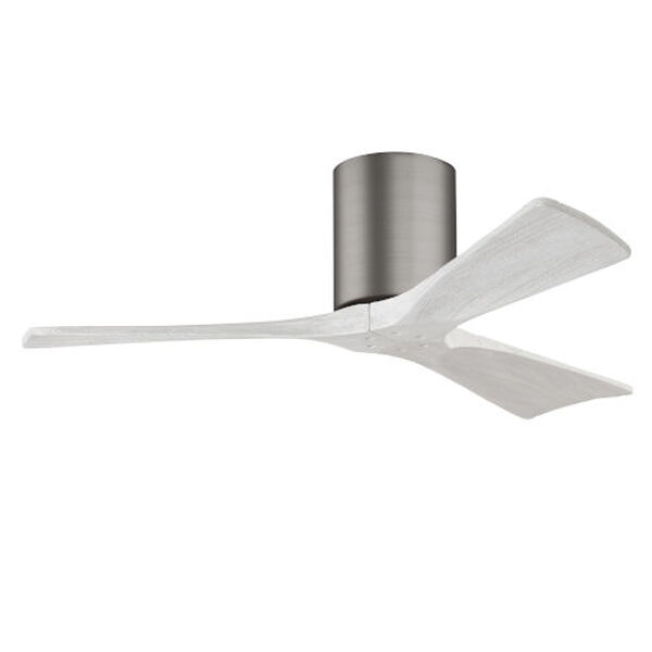 Irene-3H Brushed Pewter 42-Inch Flush Mount Ceiling Fan with Matte White Blades, image 1