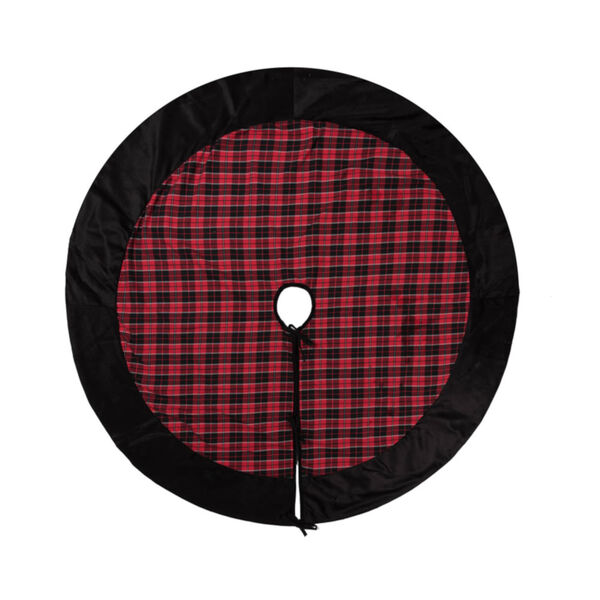MacKenzie Red 60-Inch Tree Skirt with Traditional Holiday Plaid, image 1