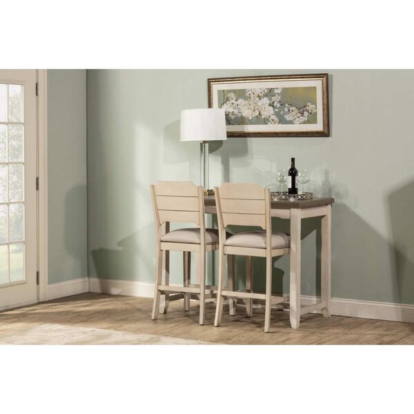 Clarion Distressed Gray Wood Three-Piece Counter Height Dining Set with Open Back Stools, image 3