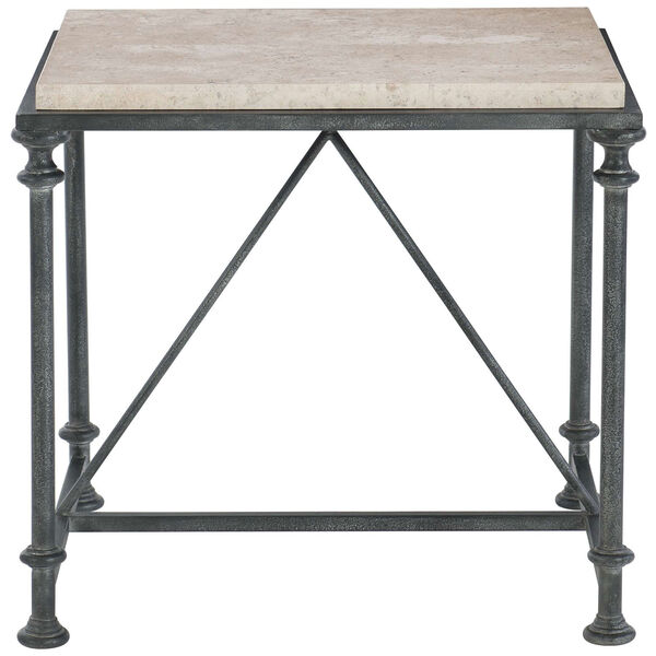 Freestanding Occasional Antique Silver and Travertine Stone 23-Inch End Table, image 1