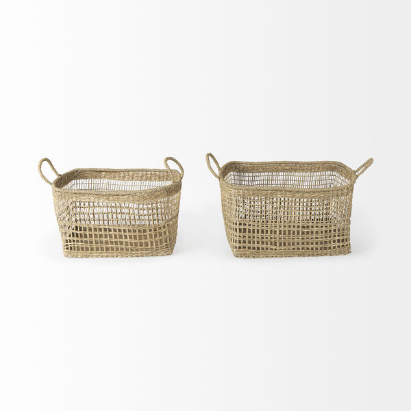 Bellisa Medium Brown Rectangular Basket with Handle, Set of 2, image 2