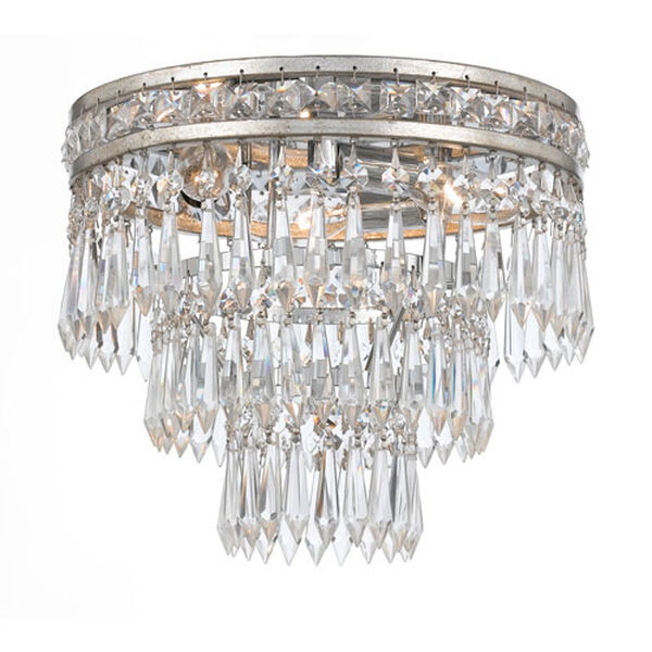 Inverness Olde Silver Three Light Clear Crystal Flush Mount, image 1