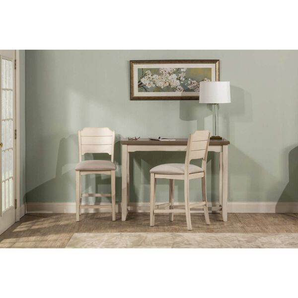 Clarion Distressed Gray Wood Three-Piece Counter Height Dining Set with Open Back Stools, image 4