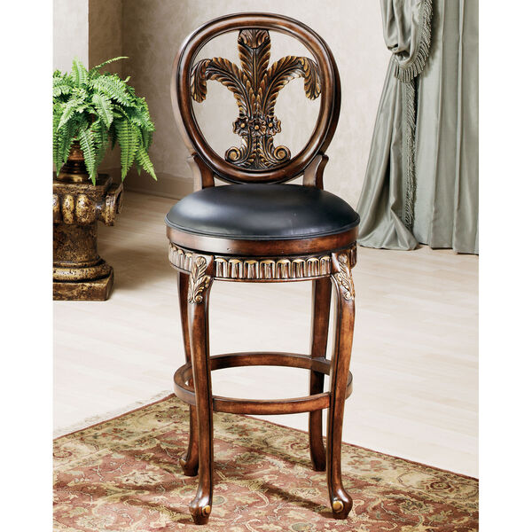 Fleur de Lis Distressed Cherry with Copper Highlights Counter Stool, image 1