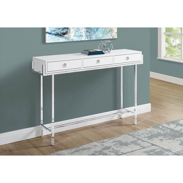 Glossy White and Chrome 12-Inch Accent Table, image 2