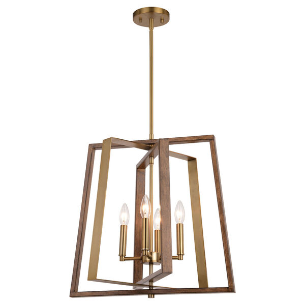 Dunning Natural Brass and Burnished Chestnut Four-Light Pendant, image 1