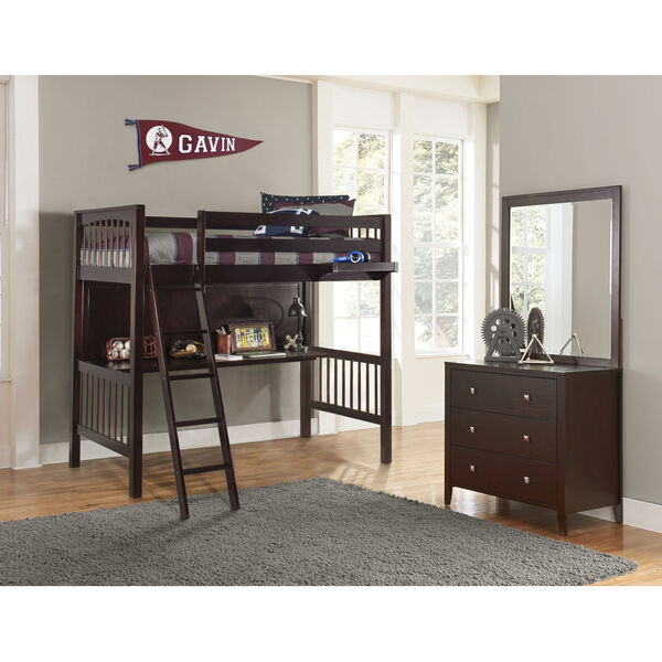 Pulse Chocolate Twin Loft Bed With Hanging Nightstand, image 1