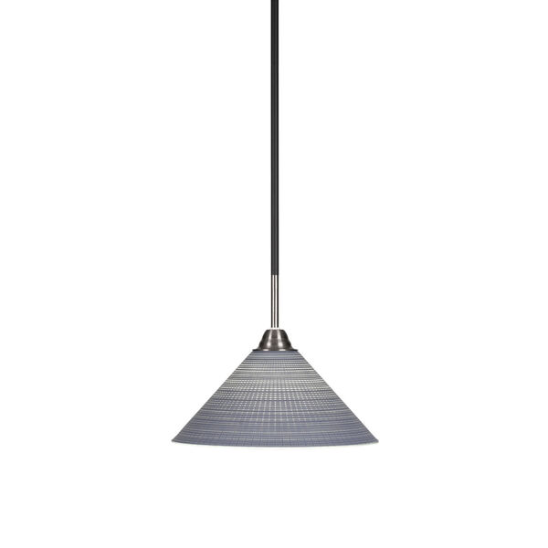 Paramount Matte Black and Brushed Nickel 12-Inch One-Light Pendant with Gray Matrix Glass Shade, image 1