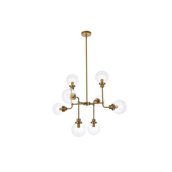 Hanson Brass and Clear Shade Eight-Light Pendant, image 1