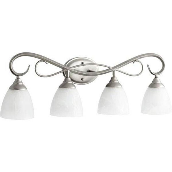 Powell Classic Nickel Four Light Bath Vanity Fixture with Faux Alabaster Glass, image 1