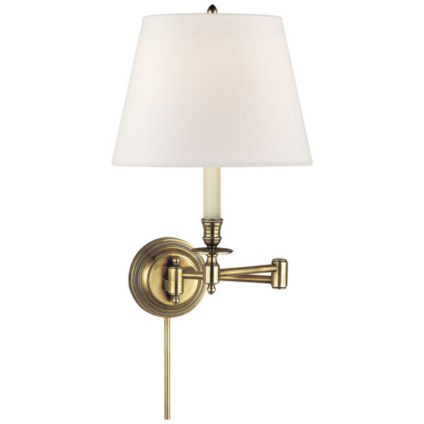 Candlestick Swing Arm in Hand-Rubbed Antique Brass with Linen Shade by Studio VC, image 1