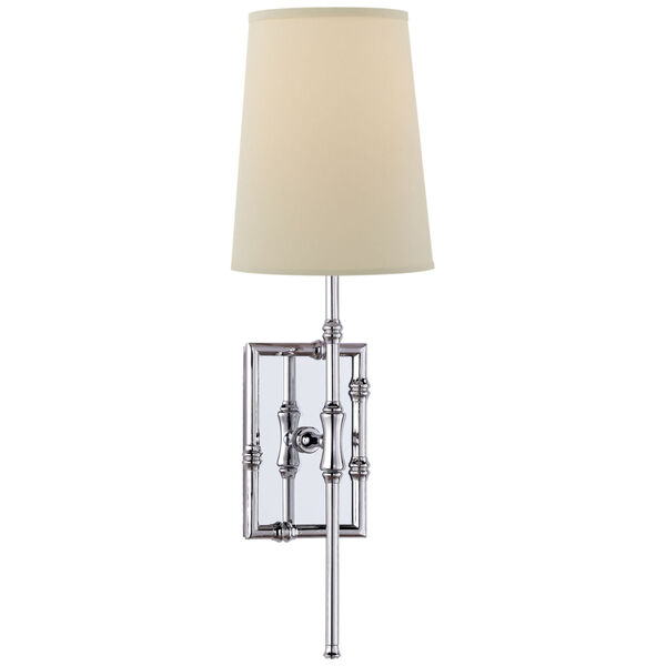 Grenol Single Modern Bamboo Sconce in Polished Nickel with Natural Percale Shade by Studio VC, image 1