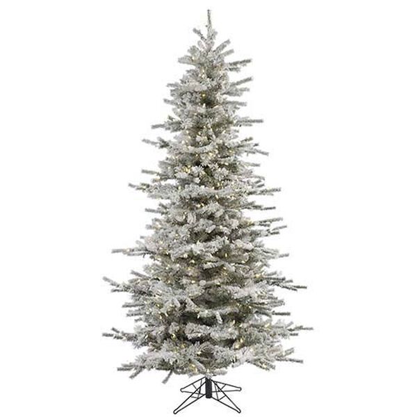Flocked White on Green Slim Sierra 7.5 Foot x 50-Inch Christmas Tree with 700 Warm White LED Lights, image 1