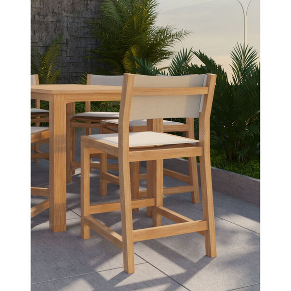 Pearl Natural Sand Teak White Outdoor Counter Height Stool, image 3