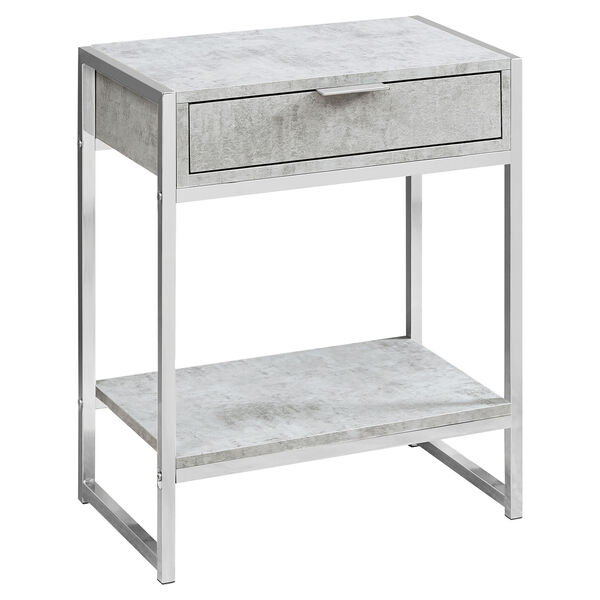 Gray and Chrome 13-Inch Accent Table with Open Shelf, image 1