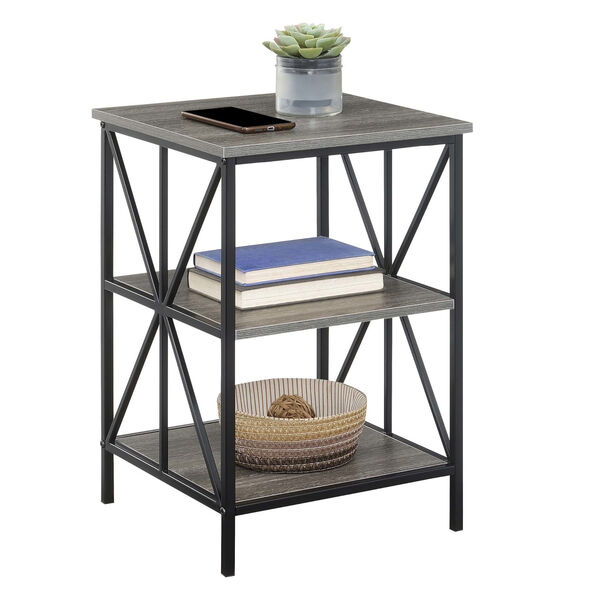 Tucson Weathered Gray Black Starburst End Table with Shelves, image 3