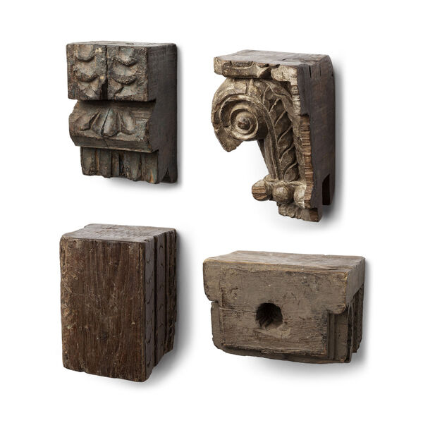 Negundo Antique Brown Reclaimed Wooden Molding Wall Décor, Set of Four, image 1