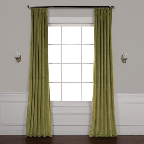 Green 120 x 50 In. Plush Velvet Curtain Single Panel, image 1