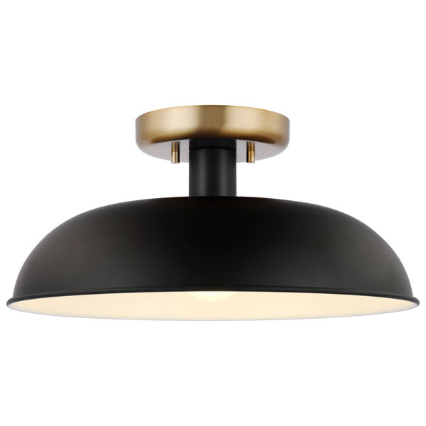 Colony Matte Black and Burnished Brass 15-Inch One-Light Semi Flush Mount, image 2