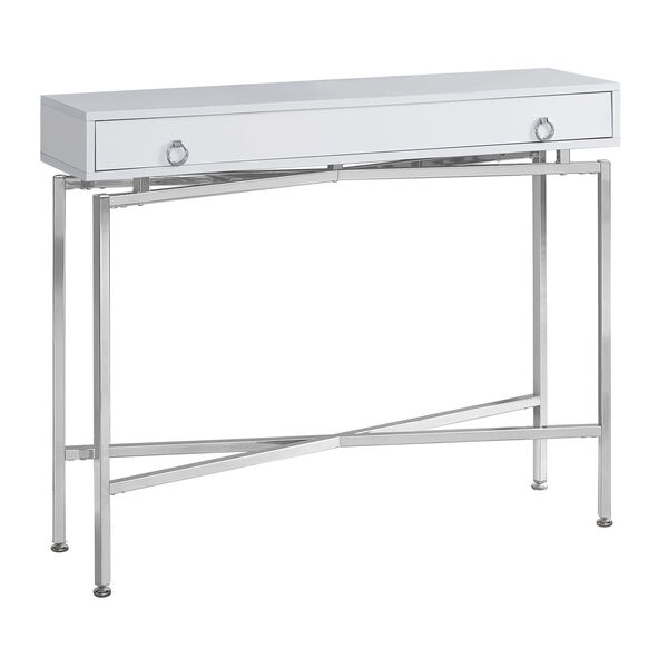 Accent Table - 42L / Glossy White / Chrome Hall Console, image 2