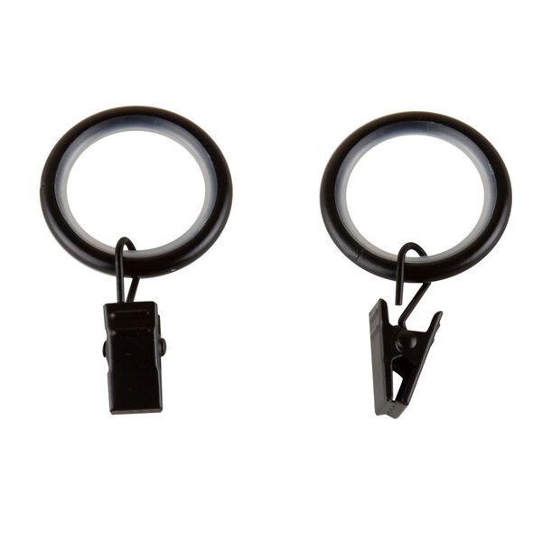 Black 7/8 Inch Noise-Canceling Curtain Rings with Clip, Set of 10, image 2