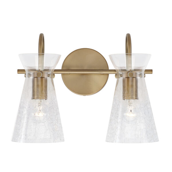 Mila Aged Brass Two-Light Vanity with Clear Half-Crackle Glass, image 4