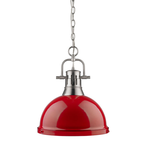 Duncan Pewter 14-Inch One Light Pendant with Red Shade, image 2
