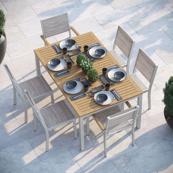 Travira Natural Tekwood Bellows Outdoor Dining Set, Seven-Piece, image 2