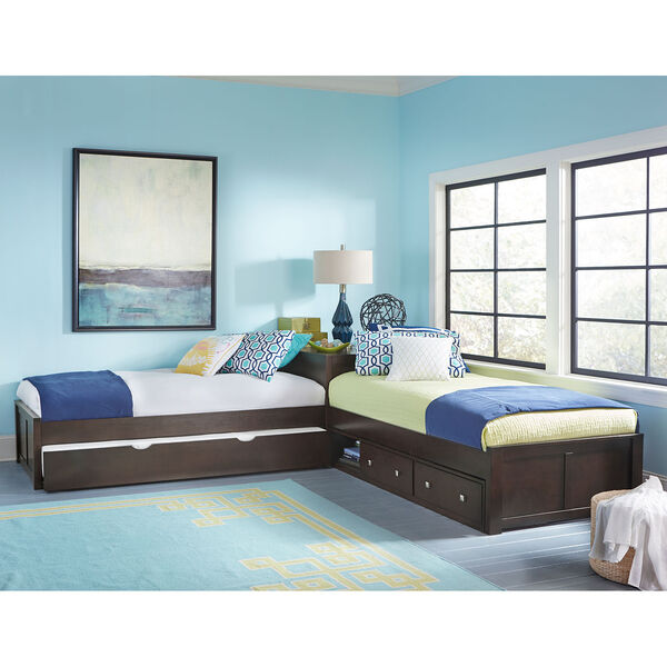 Pulse Chocolate L-Shaped Bed with Storage and Trundle, image 1