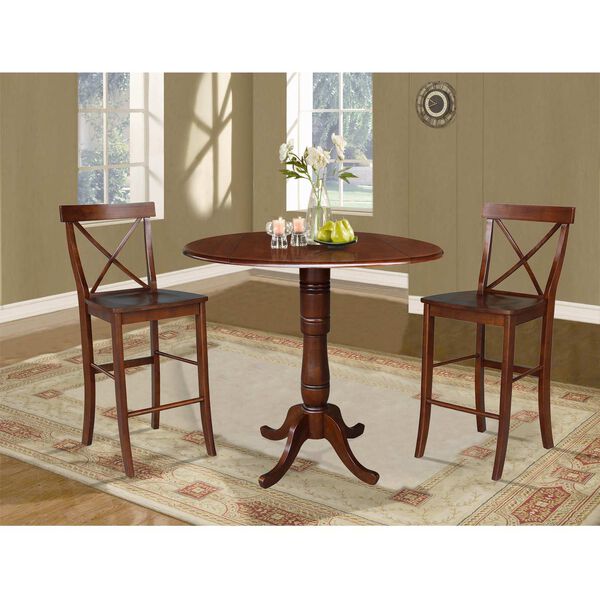 Espresso Round Pedestal Bar Height Table with Stools, 3-Piece, image 3