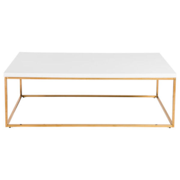 Maeve High Gloss White and Gold Stainless Steel Rectangular Coffee Table, image 1