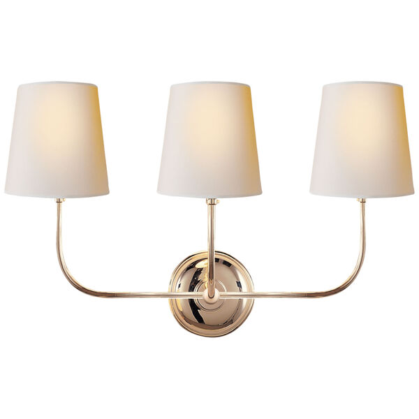 Vendome Triple Sconce in Polished Nickel with Natural Paper Shades by Thomas O'Brien, image 1
